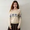 Suéter de Cachemira de un Hombro Nuevo Otoño 2026 para Mujer Estilo Retro Jacquard Fair Isle Suéter de Punto