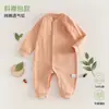 Mameluco de algodón puro Clase A para bebé, estilo primavera y otoño, mameluco sin costuras de manga larga para niños y niñas, apto para todas las estaciones, atuendo para gatear al aire libre