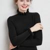 Suéter de cuello alto medio para mujer, suéter corto de color liso, ajustado, con volantes y manga larga, para otoño e invierno