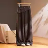 Pantalones de pierna ancha de imitación de dos piezas para mujer, adelgazantes, con dobladillo de volantes, estilo otoño, elegantes, de cintura alta, casual, corte curvo, pantalones de traje tipo globo