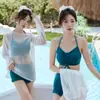 Maiô para Mulheres, Estilo Coreano, Sexy, Emagrecedor, Cobre a Barriga, Conjunto Biquíni de Três Peças com Mangas Longas, Novo Modelo 2026, Estilo Fada
