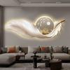 Decoración Colgante de Sala de Estar con Luz LED Digital de Gama Alta, Elegante, Finamente Tallada, Pluma de Ilusión, Pintura Decorativa Mural de Lujo Dorado, Fabricante, Venta al por Mayor