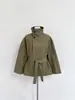 Chic estilo coreano otoño simple estilo británico cuello alto suelto con cordón versátil corta chaqueta cortavientos mujer 17352
