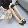 Sandalias Planas de Lino Tejido Estilo Coreano de Verano para Mujer, tipo Mocasín Holgado, con Encaje Hueco y Parte Superior de Malla