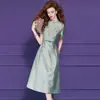 Vestido Azul Estampado con Perlas Feimengyi para Mujer Verano Nuevo Estilo Chino Estilo Juvenil Camisa de Cintura Falda de Longitud Media