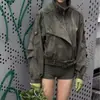 Jaqueta de motociclista vintage em camurça para mulheres com zíper diagonal, silhueta solta europeia e americana, roupas femininas de outono e inverno, em estoque na fábrica
