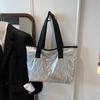 Bolso Coreano Plisado Gama Alta Estilo Ins Gran Capacidad Plateado Otoño e Invierno Nuevo Bolso de Hombro Bolso Tote Transfronterizo