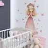 BRUP Vestido Rosa Floral Acuarela Niña Pegatina de Pared Autoadhesiva Habitación de Niña Puerta Habitación Infantil Pegatina Decoración de Pared HS5588E