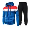 Conjunto de Moda Masculina Primavera y Otoño Bloque de Color Patchwork con Capucha para Correr y Deportes al Aire Libre, Conjunto de Sudadera Masculina Transfronterizo