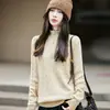 Suéter retro de punto trenzado grueso para mujer, con media cremallera, 100% algodón, cuello alto, perfecto para otoño e invierno 2026, ofreciendo un look elegante y cálido.
