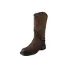 Botas de Moda Europeas 4.5cm con Remaches Simples 2026 Otoño/Invierno Nuevas Botas Hasta la Rodilla Puntera Redonda Tacón Grueso Botas Martin Mujer