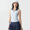 Conjunto de tênis esportivo novo de verão com gola polo, bojo no peito, color block, secagem rápida, top esportivo sem mangas, conjunto de tênis feminino