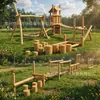 Equipo de Diversión para Exteriores Anticorrosión Madera Maciza No Motorizado Parque Tobogán Comunidad Ecología Original Tronco de Árbol Red de Trepa Columpio