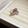 Anillo Abierto Ovalado Popular Transfronterizo Incrustado de Diamantes, Lujo Ligero y Sensación de Alta Gama, Anillo para Dedo Índice, Anillo Exquisito de Moda Retro para Mujeres