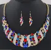 Europa y Estados Unidos exageraron gema de moda metal geométrico flash diamante conjunto de collar y pendientes joyería al por mayor 9228
