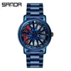 Sanda 1057 Relógio de Quartzo Moderno e Descolado com Recortes Pulseira de Aço à Prova d'Água Relógio Masculino Roda Giratória Relógio Criativo Personalizado