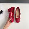 Zapatos Mary Jane de tacón grueso con cabeza redonda a juego de color, aumento de 7 cm, para mujer, 25, estilo nuevo de primavera, estilo Chanel, de boca poco profunda