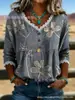 2026 Nueva Camiseta Estampada Transfronteriza de Cuello en V Top de Encaje Elegante Camisa Casual para Viajes Diarios para Mujer Verano