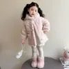 Jaqueta com Capuz de Pele de Cordeiro para Meninas Suéter de Pelo Rosa Veludo de Inverno Espessado Estilo Preppy Top Quente