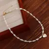 Colar de pérolas de água doce naturais moda feminina corrente clavícula barhaoke design de nicho colar de ouro 14K corrente de suéter