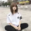 Personalizable-Bordado 3DCamiseta de manga corta de peso pesado para mujer con tres rayas, top informal de manga corta para hombre de estilo chino moderno y popular en Instagram