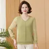 Nueva moda de otoño para madres de mediana edad: camiseta holgada, top de punto de gasa de manga larga para mujeres de mediana edad y mayores
