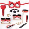 Produtos Eróticos SM Conjunto de 8 Peças Disciplina de Amarração Couro Genuíno Chicote de Couro Algemas Algemas Coleira Adereços para Casal Adulto