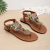 Sandalias de banda elástica con diseño de espiga para comercio exterior transfronterizo, con cuentas y pedrería, ligeras, elegantes, zapatos de playa para mujer estilo étnico