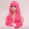 Peluca para Mujer con Cabello Largo y Rizado, Ligeramente Rizado en las Puntas, Cuero Cabelludo de Encaje, Flequillo Recto, Malla Rosa, Peluca Coscosplay