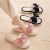Pantuflas de Lino Amazon Transfronterizas Pantuflas de Satén con Lazo para Interiores Pantuflas de Algodón y Lino Gruesas para el Hogar Estilo Europeo y Americano para Mujer