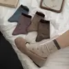 Calcetines con estampado floral marrón, calcetines de media pantorrilla para mujer, calcetines de algodón para principios de otoño, calcetines con volantes de color bloqueado estilo retro japonés, perfectos para combinar con sandalias Birkenstock, calcetines largos