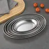Venta directa de fábrica Plato ovalado de acero inoxidable estilo coreano, Plato dorado para barbacoa comercial, Plato para snacks, Plato para fideos de arroz, Plato para pescado