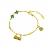 Loja de Ouro Mesmo Estilo Ouro Antigo Esmalte Lagoa de Lótus Peixe Flor Alegre Fechadura Pulseira para Mulheres Joias Dopamina Femininas