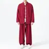 Otoño/Invierno 2026 Nuevo Estilo Chino para Hombre Traje de Pana Jacquard Rayado Talla Grande Conjunto Casual de Dos Piezas de Moda