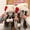 Gorro de Orejeras Estilo Gato Lindo de Hello Kitty, Cálido y a Prueba de Heladas para Ciclismo, Felpa, Mismo Estilo que Sf, Gorro con Lazo Kt
