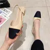 Versión de Piel de Oveja de Sandalias Cerradas Estilo Chanel para Mujer, Tacón Bajo Plano de Verano Estilo Nuevo, Zapatos Cerrados sin Talón de Tacón Grueso, Zapatos para Mujer con Bloques de Color