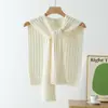 Chal tejido de hilo de mecha, adecuado para primavera, otoño e invierno, un cárdigan ligero de color liso, diseñado para llevar sobre una chaqueta, y una bufanda de cuello falso anudada para otoño