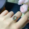 Anel de semente de uva natural fluorescência semente de gelo, cristalino prata 925 incrustação de precisão pedra principal 6*8mm