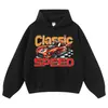 Sudadera con capucha retro vintage desgastada con estampado en inglés, sudadera con capucha para uso casual, en stock