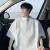 Camisa Polo de Manga Corta Patchwork Americano Diseño para Hombre Sentido del Diseño Cremallera Hombro Normal Camiseta Corte Limpio Peso Pesado Cuello Solapa Top