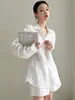Camisa de Linho Puro Rosa Solta Super Estilosa para Mulheres, Novo Modelo 2026, Manga Longa, Top Feminino de Luxo de Alta Qualidade Algodão-Linho