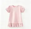 Camiseta Infantil de Verão Nova para Meninas, Manga Bufante Curta, Gola Redonda, Cor Sólida, Barra com Babado, Camiseta Básica para Bebê