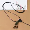 Cordão de pingente trançado feito à mão, primorosamente trabalhado, combinado com um lindo pingente de jade Hetian, moderno e ajustável