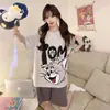 Verano Mujer Nuevo Estilo Algodón Imitación Estilo INS Japonés Lindo Dibujos Animados Casual Manga Larga Oso Ropa de Casa Conjunto de Dos Piezas