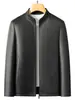 Jaqueta de Couro com Gola Alta Haining para Homem, Outono e Inverno 2026, Jaqueta de Couro Masculina Business Casual com Forro de Lã para Aquecimento