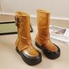 Botas de Mujer Botas Largas Adelgazantes 2024 Otoño e Invierno Nuevas Botas de Mujer Versión Alta Piel de Vaca Capa Superior Suela Gruesa Botas Altas Explosivas