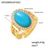 Anillo abierto Xinyi Xinbo de circonita tipo onda, piedra natural ovalada, acero inoxidable, electrochapado PVD, ajustable, suministro en stock