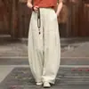 Pantalones Harem Sueltos de Algodón y Lino Vintage de Cintura Alta para Mujer, Primavera y Verano, Pantalones Casuales Ajustados de Color Sólido Artístico con Efecto de Caída