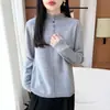 Suéter de Punto de Lana Pura Nuevo Invierno 2026 Cuello Medio Medio Abierto Manga Larga Color Sólido Botón Suéter de Lana Superior para Mujer