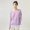 Suéter de punto para mujer de otoño e invierno, cuello en V, seda y cachemira, corte holgado y ajustado, suéter de punto liso versátil